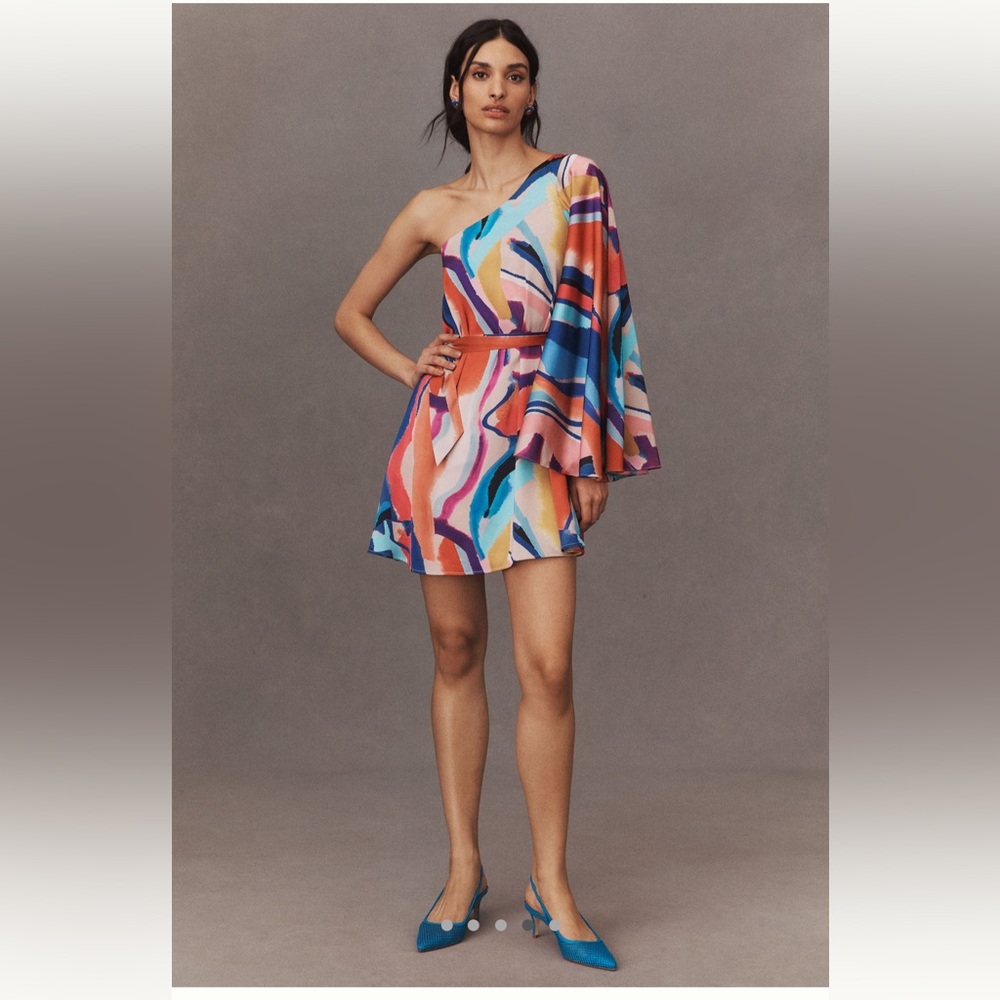 BHLDN Anthropologie One-Shoulder Stevie Satin Mini Dress NWT size small